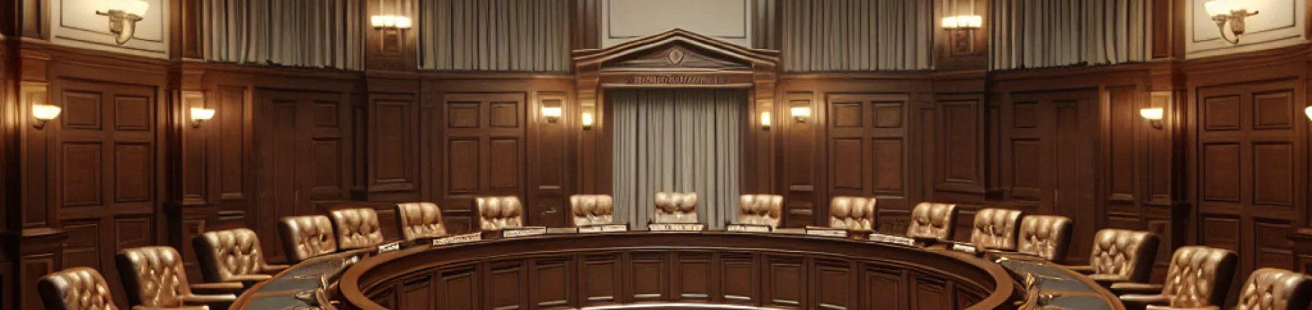 create an image of the council chambers of a city where meetings are held.  there should be 8 chairs for council members - this is a small chamber